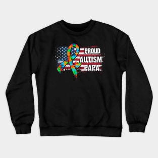 Autism Awareness T-Shirt Pround Autism Papa Vintage USA Flag Gift Crewneck Sweatshirt